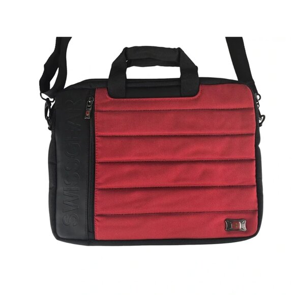 Swiss Gear Unisex Red Black Canvas Outer Pockets Detachable Strap Laptop Bag - Picture 2 of 10